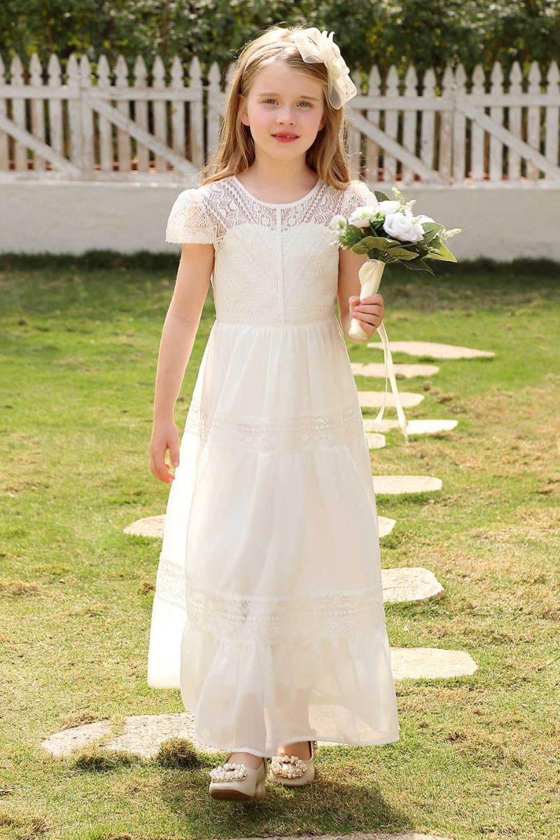A-Line Maxi Chiffon Flower Girl Dress CF0370 - COCOMELODY